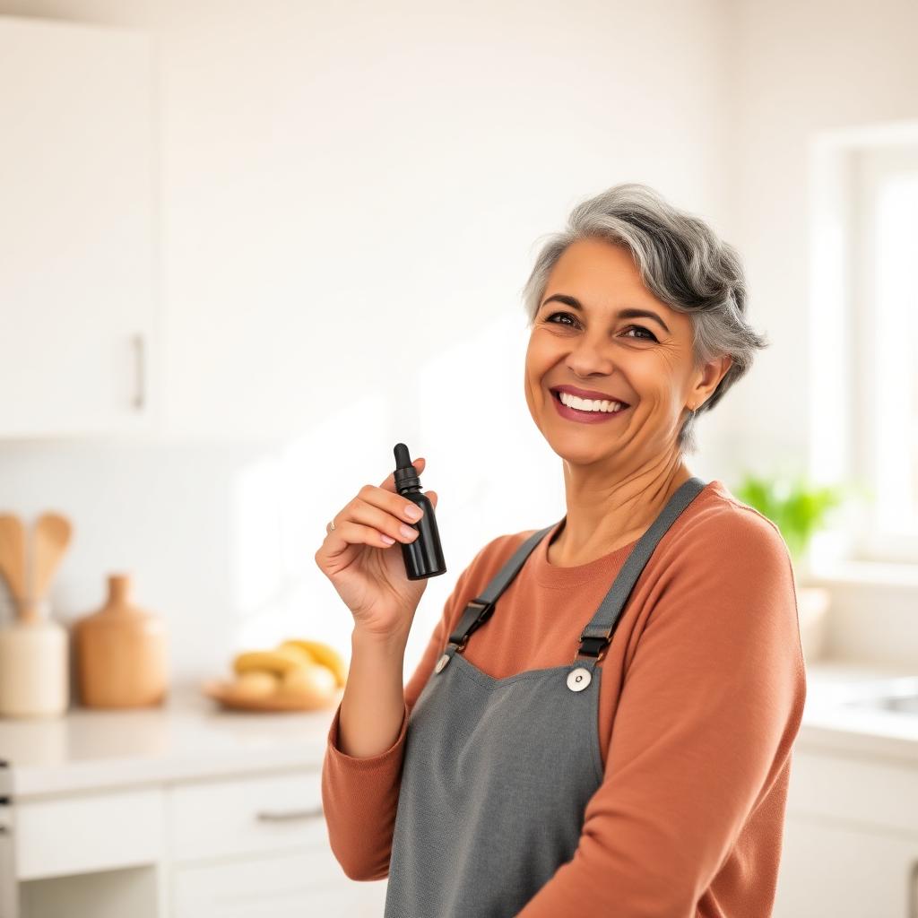 Happy customer using SugarReset in her kitchen